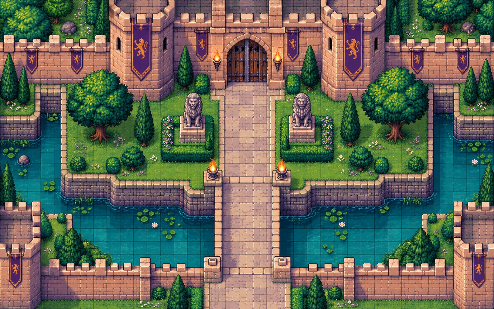 Generated pixel-art castle room scene