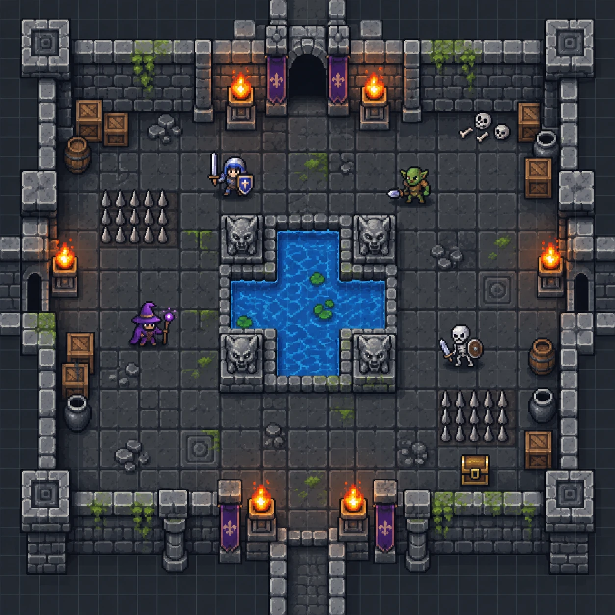 Generated pixel-art modular terrain frame ready for mapmaking